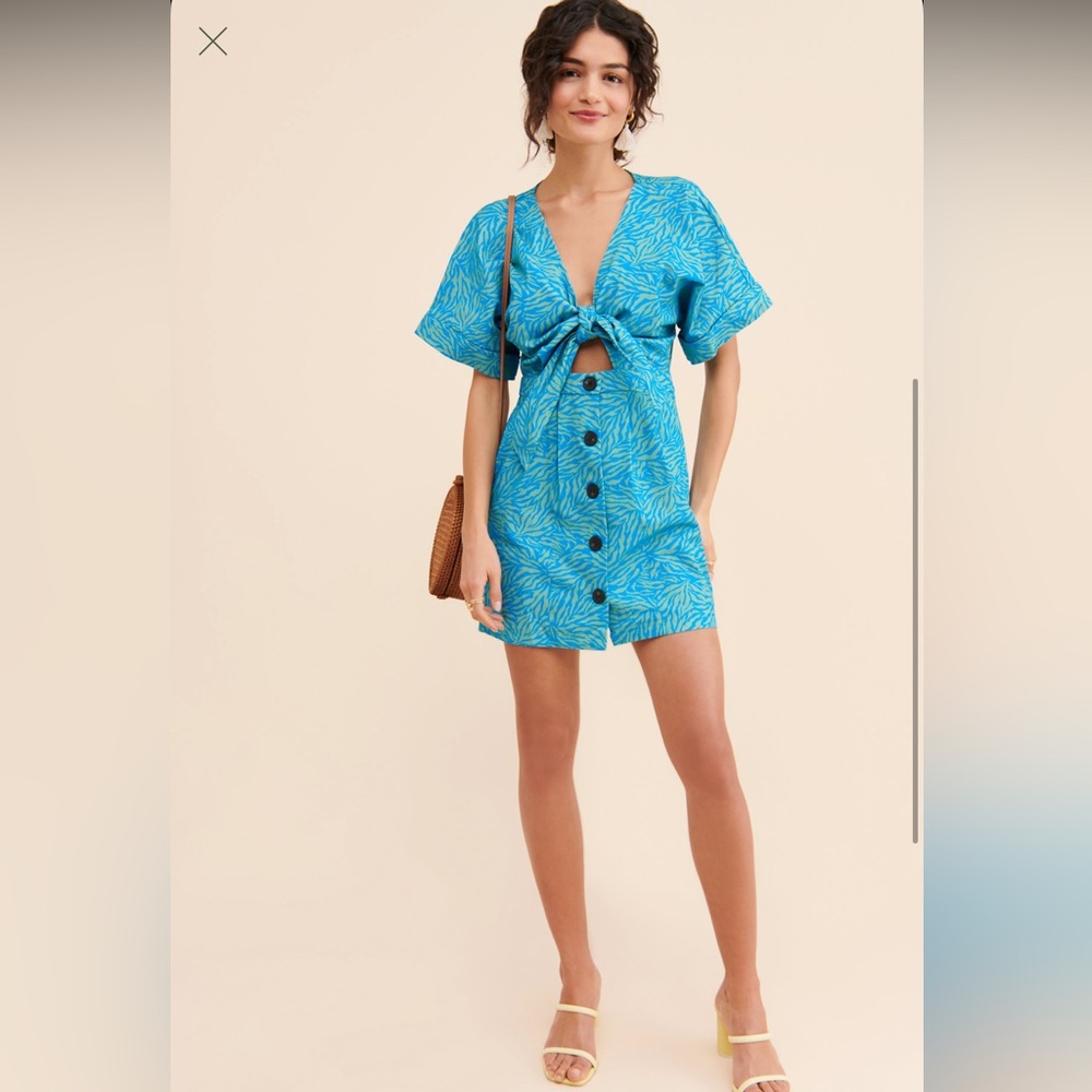 SUBOO tie front mini dress multi print (xs)